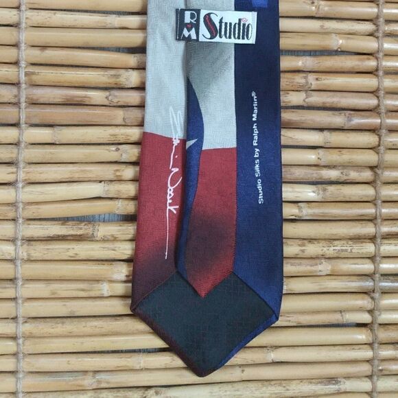 EUC VINTAGE RALPH MARLIN 1998 Red/White/Blue w/Star TEXAS Flag 100% Silk Tie - Picture 2 of 10